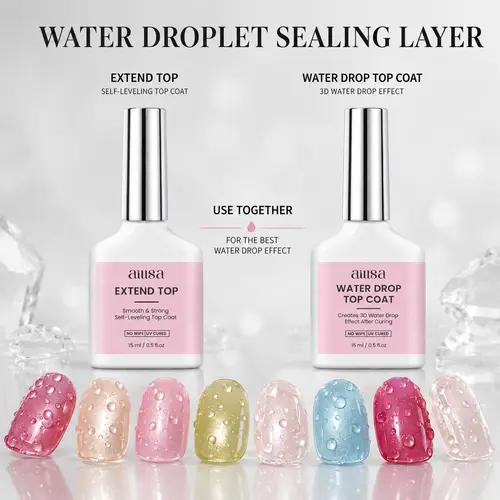 AILLSA 3D Water Drop Gel Top Coat Set (2×15ml) – No Wipe Raindrop Gel for High Gloss 3D Nail Art Manicure, Water Droplet Effect Nail Polish, DIY Drip Nails, UV/LED Gel Polish,TikTokShopBackToSchool sohochic, Cosmetic, Salon, Glossy