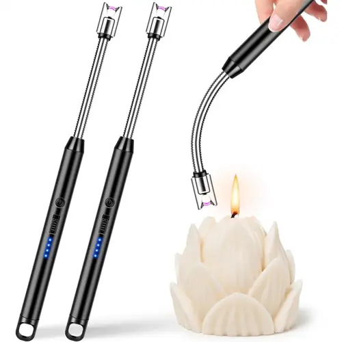 USB Rechargeable Electric Ignition Rod Wind Resistant Arc Shaped with LED Display for Barbecues Camping Fireplaces,Random Color