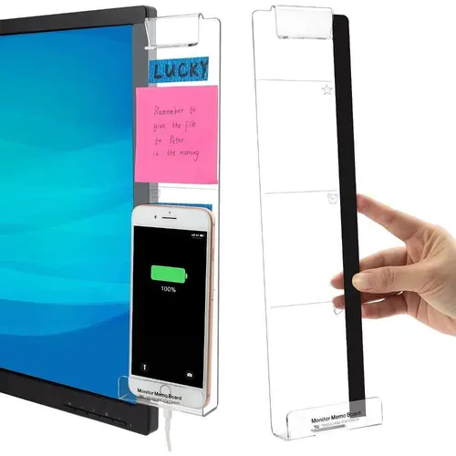 Computer Monitor Side Panel, 2 Counts Transparent Creative Monitor Side Panel with Sticky Note Holder, Desktop Accessories for Home Office