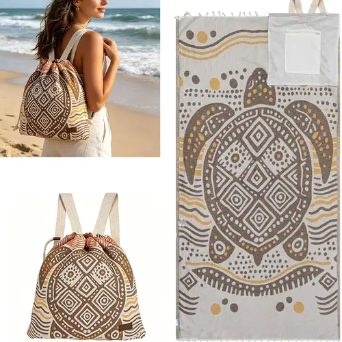 2026 New 2-in-1 Convertible Towel Bag/Backpack—Extra-Large Sand-Resistant Microfiber Beach Towel Backpack/Beach Sunshade Shawl with Built-in Zippered Pocket—Lightweight, Quick-Drying Travel Beach Blanket Bag