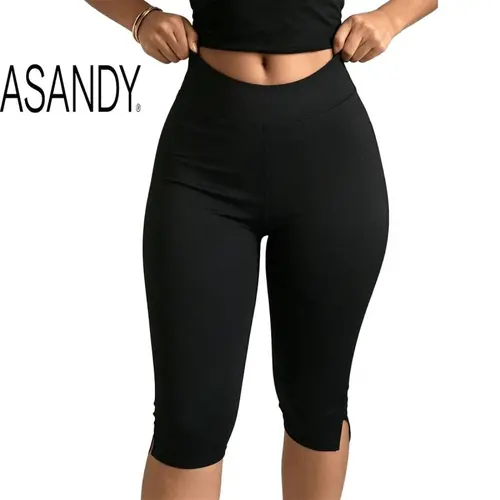 Women's Capri Leggings, High Waisted Athleisure Pants with Split Hem & Tummy Control, Buttery Soft Fabric for Yoga & Casual Wear, Athleisure Leggings, Fitness Leggings