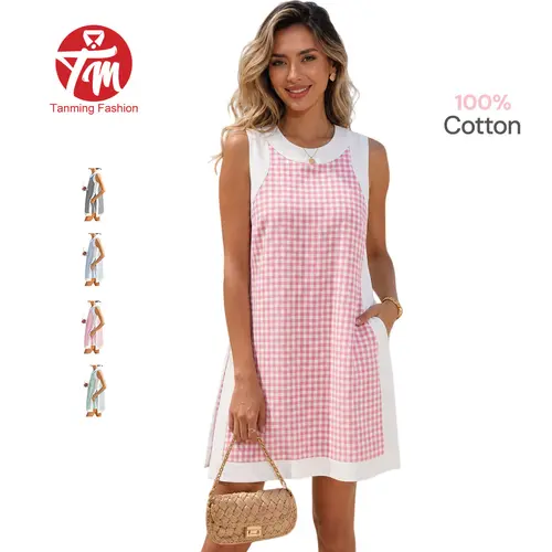 Tanming Women's 2 Piece Sets - Chic Plaid Gingham Style Sleeveless Top and Shorts with Pockets, Lightweight Casual Women's Set, Matching Sets For Women, Sets For Women 2 Piece