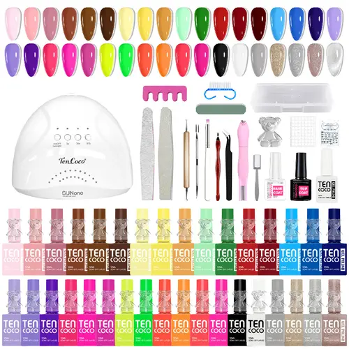 Tencoco 99PCS 35-Color Gel Nail Polish Kit with 1 Crystal Cat Eye Gel, UV Light, 3-in-1 Magnet, Crystal Teddy Bear & Nail Art Tools Set – Perfect Gift for Women, Nail Care, Translucent