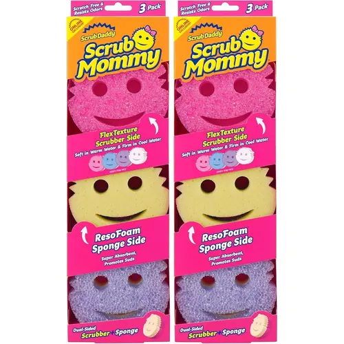 Scrub Daddy Scrub Mommy Stainless Double-Sided Sponges - Durable, Non-Scratch Dish Scrubber, Kitchen & Bathroom Safe - Online Exclusive (3 Count, Pack of 2)