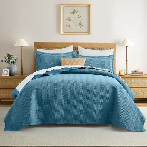 3-Piece Quilted Embossed  Sophia Linen Bedspread Set Coverlet with Pillow Shams, All-Season Elegant & Machine Washable (Twin – 1 Pillow Sham, Queen & King – 2)