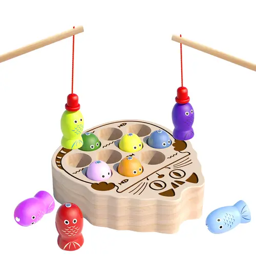 edutree Wooden Magnetic Fish & Frogs Fishing Game for Toddlers 1-3, Montessori Sensory Activity Board, Fine Motor Skills Playful Board Games, Screen-Free Kids Toys, Mother's Day Gift Ideas for Kids