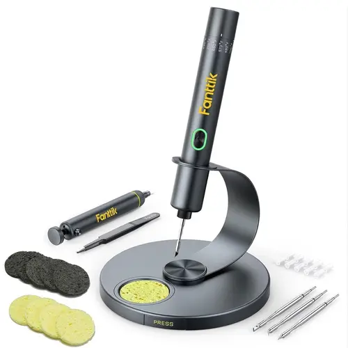 Fanttik T1 Max Sturdy Cordless Soldering Iron - 7-Second Warm-Up, Auto Sleep, 4 Rapid Tips, DC/AC Compatible, Aluminum Storage Case, Heating Levels, Precision Tweezers, Solder Sucker, Reduced Waiting Time, Battery, Tools, SummerWins, Work