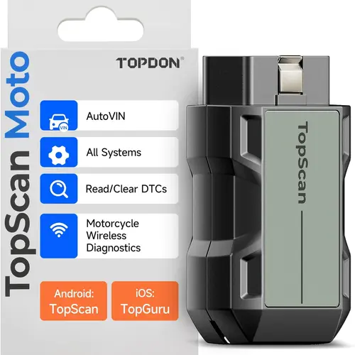 TOPDON TopScan Motorcycle Diagnostic Tool, Wireless Motorcycle OBD2 Scanner Fits for Harley, Ducati, BMW, All Systems Motorbike