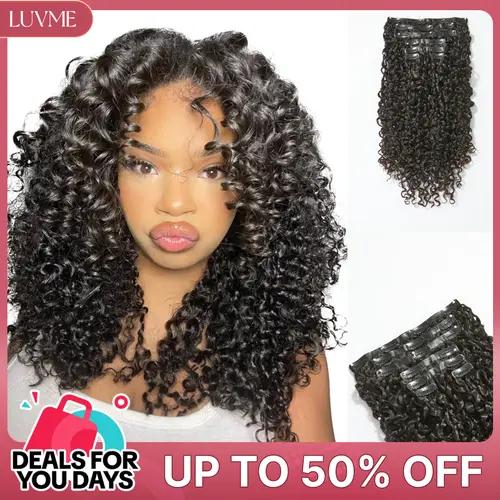 LUVME Clip-Ins 100% Virgin Human Hair Seamless Invisible Edge Burmese Curly/Messy Curly/Straight/Body Wave/Kinky Curly/Yaki Straight