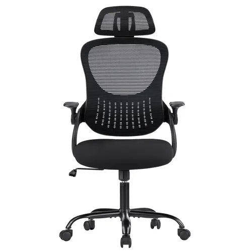 Sweet Furniture S High-Back Ergonomic Home Office Desk Chair - Mesh Material Breathable Chair with Adjustable Headrest, Rolling Wheels, Comfortable Lumbar Support, Flip-Up Arms for Supportive Sitting