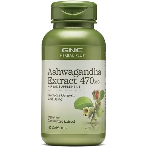 GNC Herbal Plus Ashwagandha Extract 470mg, Vegetarian, 100 Servings