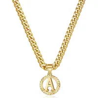 KissYan 14K Gold Plated Unisex Alphabet Pendant Necklace, 5mm Cuban Link Chain, Hollow Capital Monogram, Dainty Adults' Fashion Jewelry, Mothers Day Gift Idea for Summer Outfits, Beach Vacation Looks