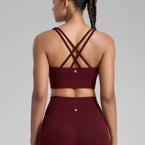 CRZ YOGA Womens Strappy Longline Sports Bra - Medium Impact Criss Cross Yoga Padded Bras Workout Crop Top
