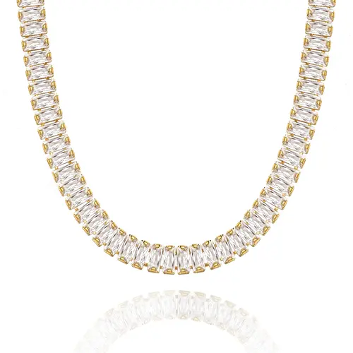 KissYan Diamond Tennis Necklace for Women, 14K/White Gold Plated Cubic Zirconia Baguette Tennis Chain Chunky Paperclip Link Cuban Choker Necklace Dainty Jewelry for Christmas Gifts  Gifts TikTokShopBackToSchool