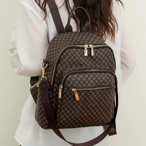 Fashion Simple Pu Leather Backpack, Casual Versatile Zipper Backpack for Daily Use, Travel Backpack, Versatile Daily Commuting Bag, Multi Pocket Backpack, Multi Compartment Backpack, Casual Daypack Backpacks, Traveler Essentials Backpack