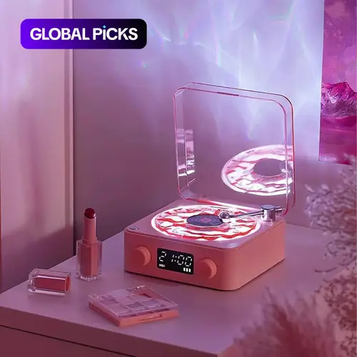 Bluetooth Speaker with White Noise Machine, 3 Ambient Light Modes, Supports TF Card & AUX Input, Decorative Vintage Record Player Style Bedside Speaker