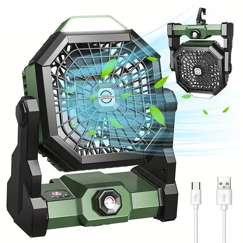 Outdoor Camping Adjustable Fan, Cordless Rechargeable Fan, Multifunction Rechargeable Fan, Rechargeable Personal Fan with LED Lantern Illumination, Portable 270° Rotation Cooling Fan with Hook for Travel Picnic Fishing, Portable Fans Rechargeable