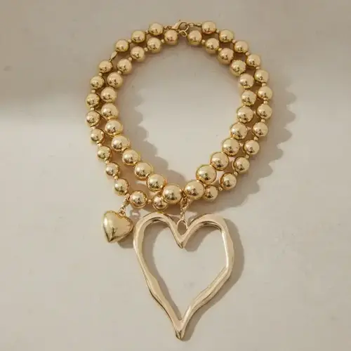 Boho Hollow Out Heart Charm Decor Adjustable Beaded Design Pendant Necklaces, Boho Style Jewelry, Fashion Jewelry for Party, Daily Clothing Decor, Trendy Charms Necklace, Hearts Pendant Necklace