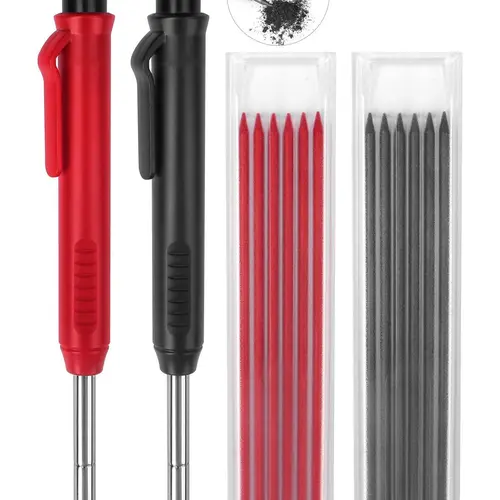 2 Pack Carpenter Pencils Mechanical Pencils with 12 Refills with Sharpener, Long Nib Deep Hole Pencil Marker, Woodworking Pencils