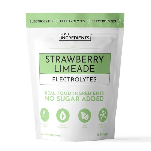 Just Ingredients Strawberry Limeade Electrolytes  – 30 Serving Bag – Real Food Ingredient Hydration Drink Mix with Essential Minerals – Remineralizing Formula – No Sugar Added – Energy & Cramp Support – Vegan, Non-GMO