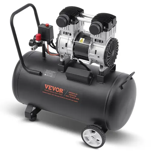 【toolupgrade】VEVOR Compact Portable Oil-Free Air Compressor, Power Tools with 15 Gal Steel Tank, 2HP, 5.3 CFM@90 PSI, 125PSI Max Pressure, 78dB Ultra Quiet, Oil-Free Drive, Pressure Relief, Safety Valve, Overheat Protect for Auto Repair, Automatic Shut Of