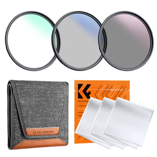 K&F CONCEPT 3-Piece Multi-Coated Optical Glass Camera Lens Protection Kit - 18-Layer Coatings, UV + Polarizer + ND4, Cleaning Cloth, Filter Pouch, Camera Lens Accessories (K-Series), Full Kit, Uv Filter, Polarizer Filter