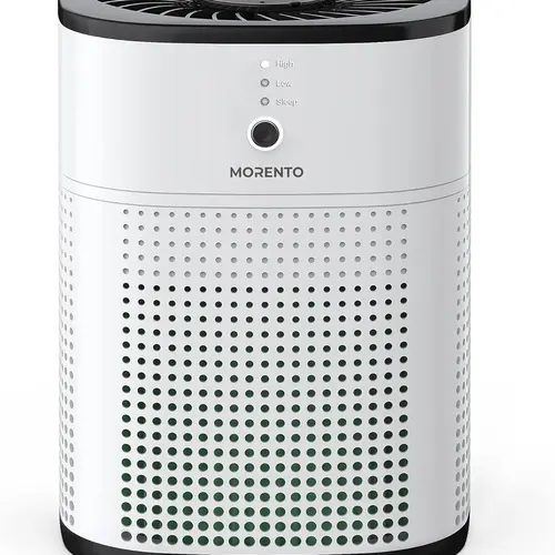 MORENTO MR1800 Air Purifier - Compact 3-Stage Filtration, 360° Intake Portable Cleaner, 22dB Quiet, Timer, Cleans Wildfire Smoke, Pet Dander, Allergy Relief, Ideal for Bedroom, Office (Great for Birthday, Residential Gifts), Valentine's Day
