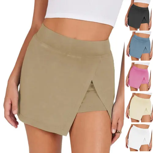 SCUSTY Women's Mini Skirts High Waist Split Hem Casual Fitted Athletic Bodycon Skort Skirts with Shorts