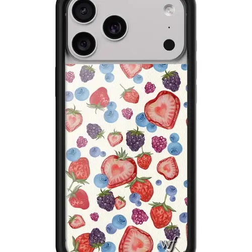 Fruit Tart | Limited Edition Trendy iPhone Case | Raised Protective Black Bumper | Women Owned Small Business | Egg Shell White Background Strawberries and Raspberries and Blackberries and Blueberries | Safety Casing Protective | Gift for Her
