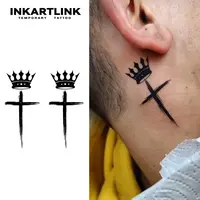 INKARTLINK Semi-Permanent Temporary Tattoos, Waterproof Crown and Cross Tattoo Art, Long Lasting Sticker Designs for Men - 2 Sheets, Fake Tattoos