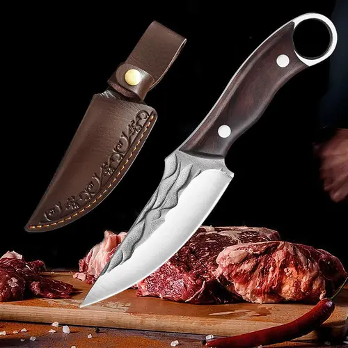 【Back To School】Handmade Forged Kitchen Chef Knife - Stainless Steel Blade Cooking Knife for Meat, Bone, Fish Cutting (Meatknife for Home Kitchen Use)