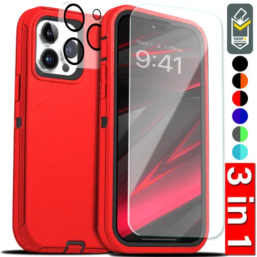 [3 in 1] Heavy Duty Rugged Phone Casing with Shockproof Protection, Screen Protector & Camera Lens Protector for iPhone 17 Air, 17e, 16, 16e, 15, 14 Plus, 13, 12, 11 Pro Max | Mobile Phone Accessories, Smartphone, Devices