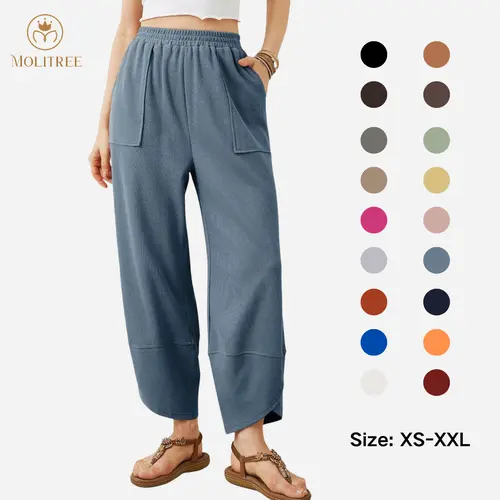 Molitree Women's Wide Leg Pants Casual Elastic Waist Palazzo Pants Loose Fit Harem Trousers with Pockets