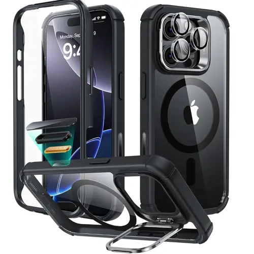 ESR Magnetic Tempered Acrylic Casing for iPhone 13/14/15/16, Shockproof Full Body Smartphone Case for Handheld Devices with Adjustable Magnetic Design, Shock Armor Kickstand & Easy Installation Accessories
