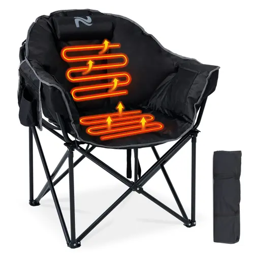 ABORON Unisex Heated Camping Chair - Oversized Camping Equipment for Outdoor Events, RV Trips, Hunting, Patio Lawn, 3 Heat Levels, Folding, 500 lbs Capacity【Batteries Not Included】