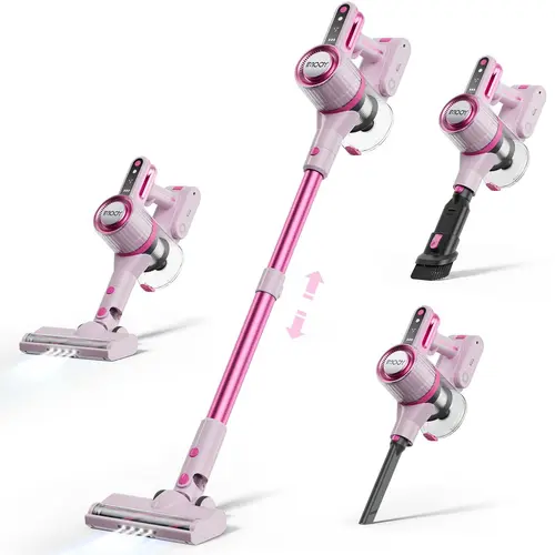 Cordless Vacuum Cleaner - IMOOY Pink Powerful Stick Vacuum, 8-in-1 Lightweight Handheld Wireless High Efficiency Cordless Cleaning Tool, 80000 RPM Motor, Rechargeable Battery, 40 Mins Runtime, Flexible Dust Removal for Carpet & Hard Floor Pet Hair, Powerf