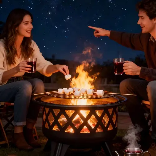 Aoxun 2-in-1 30-in Wood Burning Fire Pit with Grill, Sparkscreen Safety, Poker Flame Control, Adjustable 360° Airflow - Metal BBQ Accessory for Patio Backyard