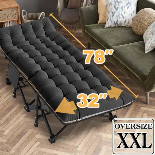 DoCred Extra Wide Oversized XXL Folding Cot for Adults - Portable Outdoor Equipment, Sturdy Steel Bed Frame, Oxford Fabric, Space-Saving Fold-In Design, 900LBS Heavy Duty, Detachable Warm Memory Foam Mattress, Carry Bag, Guest Use, Foldable