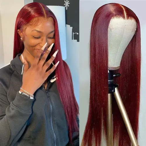 BABOSHOW 99J Burgundy Lace Front Wigs Human Hair 180% Density Straight 13x6 HD Transparent Lace Frontal Wigs Human Hair Pre Plucked with Baby Hair 99J Body Wave Colored Lace Front Hair Wigs for Women