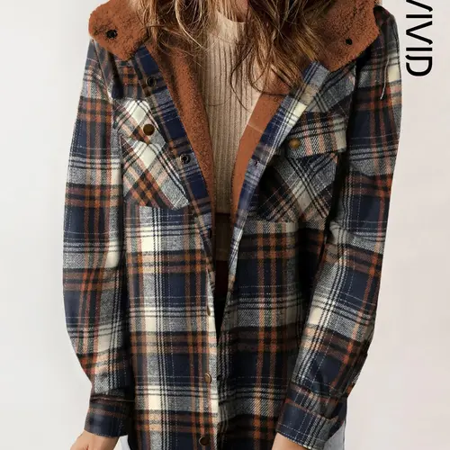 Women's Plaid / Houndstooth Print Button Front Hooded Coat, Casual Long Sleeve Pocket Coat for Fall & Winter, Ladies Outerwear for Daily Wear