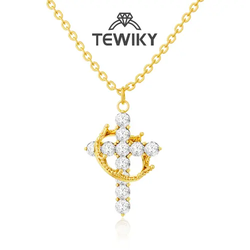 Tewiky Simple Crown Cross Necklace - 14K Gold/Silver/Rose Gold Pendant Jewelry for Women, All-Match Exquisite Daily Choker, Fashion Jewelry Gift
