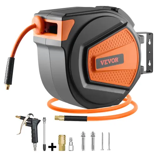 【Summerfinds】VEVOR Upgraded Retractable Air Hose Reel 3/8IN x 65FT Hybrid Air Hose Max 300PSIAir Compressor Hose Reel Auto-Rewind with 6.6 FT Lead inCeiling/Wall Mount Enclosed PP Reel & Built-in 180° Swivel Bracket,father'sdaygifts