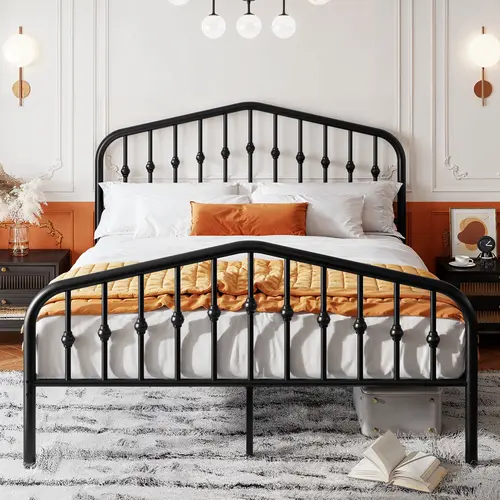 SHA CERLIN Classical Victorian-Style Wrought Iron Art Metal Platform Bed Frame (Rustic Design, Silent Pads Included, No Mattress/Box Spring Needed, Queen/Full Size Options & More), Platform Bed Design