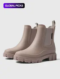 Women's Fashionable Waterproof Non-slip Rain Boots, Casual Comfortable Slip-on Boots, Pull On Boot, Perfect for Students and Outdoor Sports, Daily Wear Boots, Slip Resistant Boots, Anti Slip Boots, Round Toe Boot, Waterproof Footwear