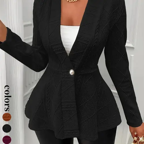 Women's Textured Knit Button Front Blazer, Elegant Chic Long Sleeve Slim Fit Outerwear for Fall & Winter, Ladies Clothes for Work Office Business Garment