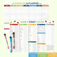 101 Foods Checklist Fridge Magnet, Baby First Foods, Baby Feeding Tracker for Fridge, Fridge Magnet First Foods Trackers, Nutrition Poster, 3 Markers + Eraser, Set of 2 Decor Kitchen  Magnetic Door