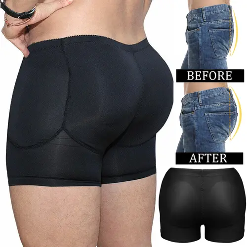 CATTIBOR Menswear Spandex Padded Boxer Shorts - Smooth Butt Enhancer Underwear with Removable Pads, Hips Lifter Panty for Workout & All Seasons