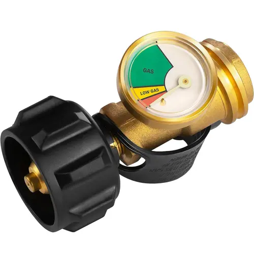 Propane Tank Gauge, Brass Construction, Propane Level Indicator, Low Fuel Level Monitoring for 5-40lb Tanks, Perfect for RV Camper, Camping, Outdoor Activities, Propane Heater, Fire Pit, Gas Grill and More, QCC1/Type 1 Connection, Universal Compatibility