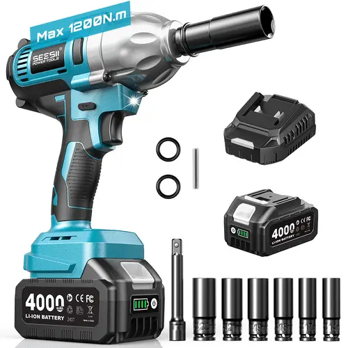 SEESII Cordless Impact Wrench High Torque 1200N.m, 1/2-inch, 1X 4.0Ah Battery, 3300RPM, 6 Sockets, Electric Impact Driver, Gift for Home, Vehicles & Men, WH710 Pro