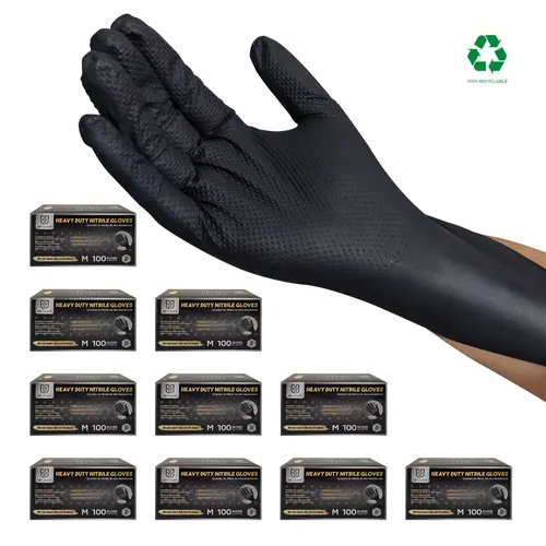 GP Craft 8Mil Diamond Textured Black Nitrile Disposable Gloves, Boxed Packs, 1000pcs/Case & 100Pcs Options, Textured Grip with Firm Touch for Better Grip, Auto Repair & Home Cleaning Essential, Secure Tool Hold